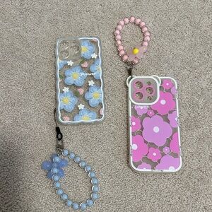 Floral iPhone 14 Pro Max Cases with Beaded Straps set